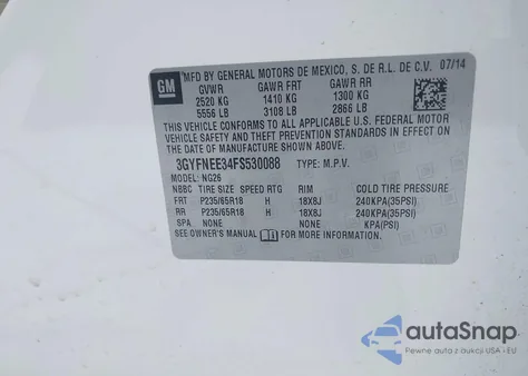 2015 Cadillac Srx Luxury Collection z USA, uszkodzony, nr VIN 3GYFNEE34FS530088